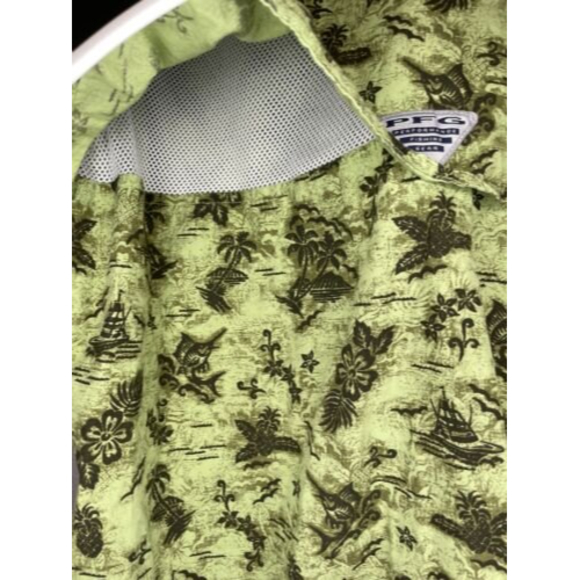 Columbia PFG Green Patterned Hawaiian Fishing Shirt Vented Back Large - Picture 7 of 7